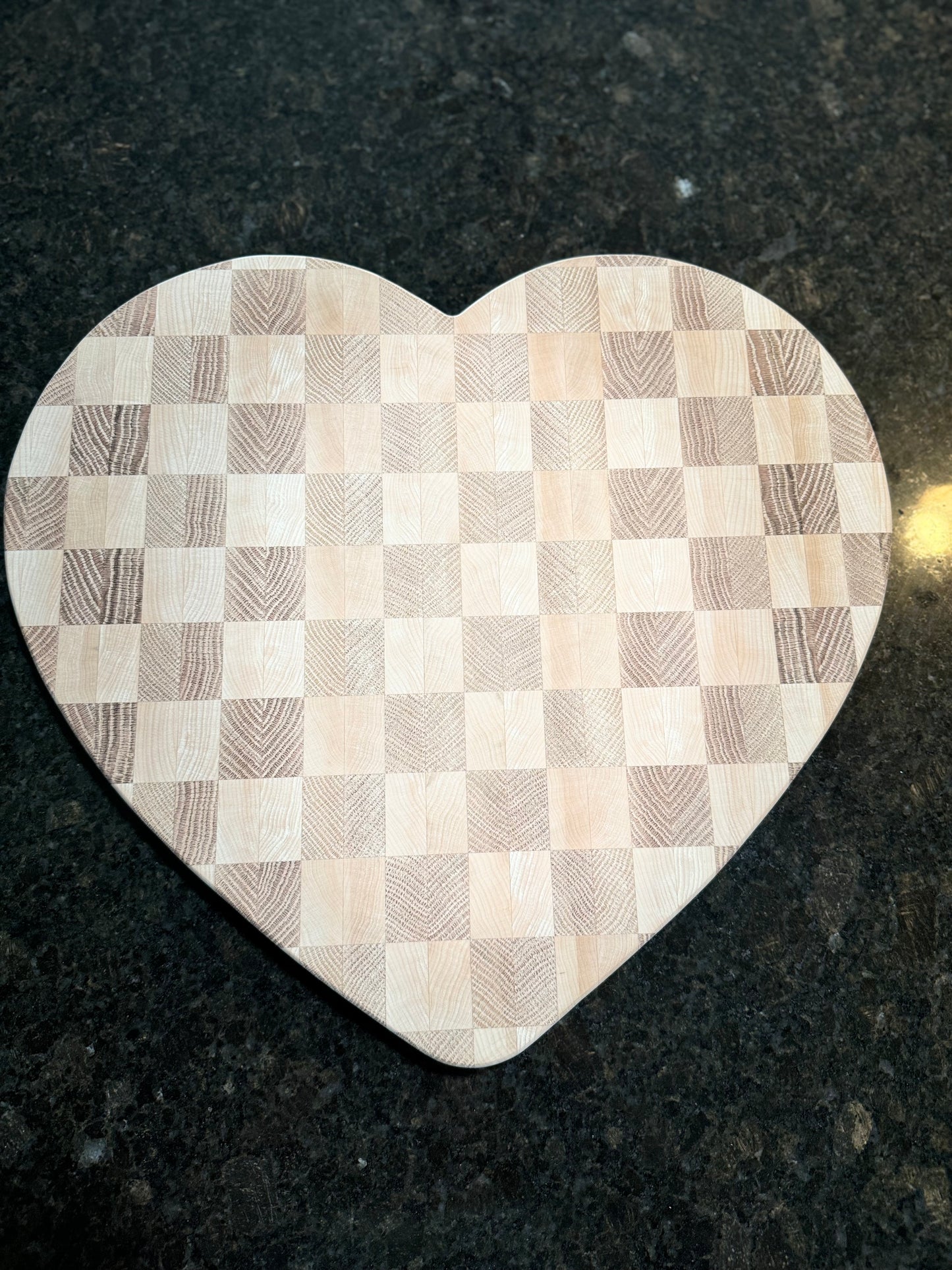 Oak+Maple "heart-shaped" end grain cutting board