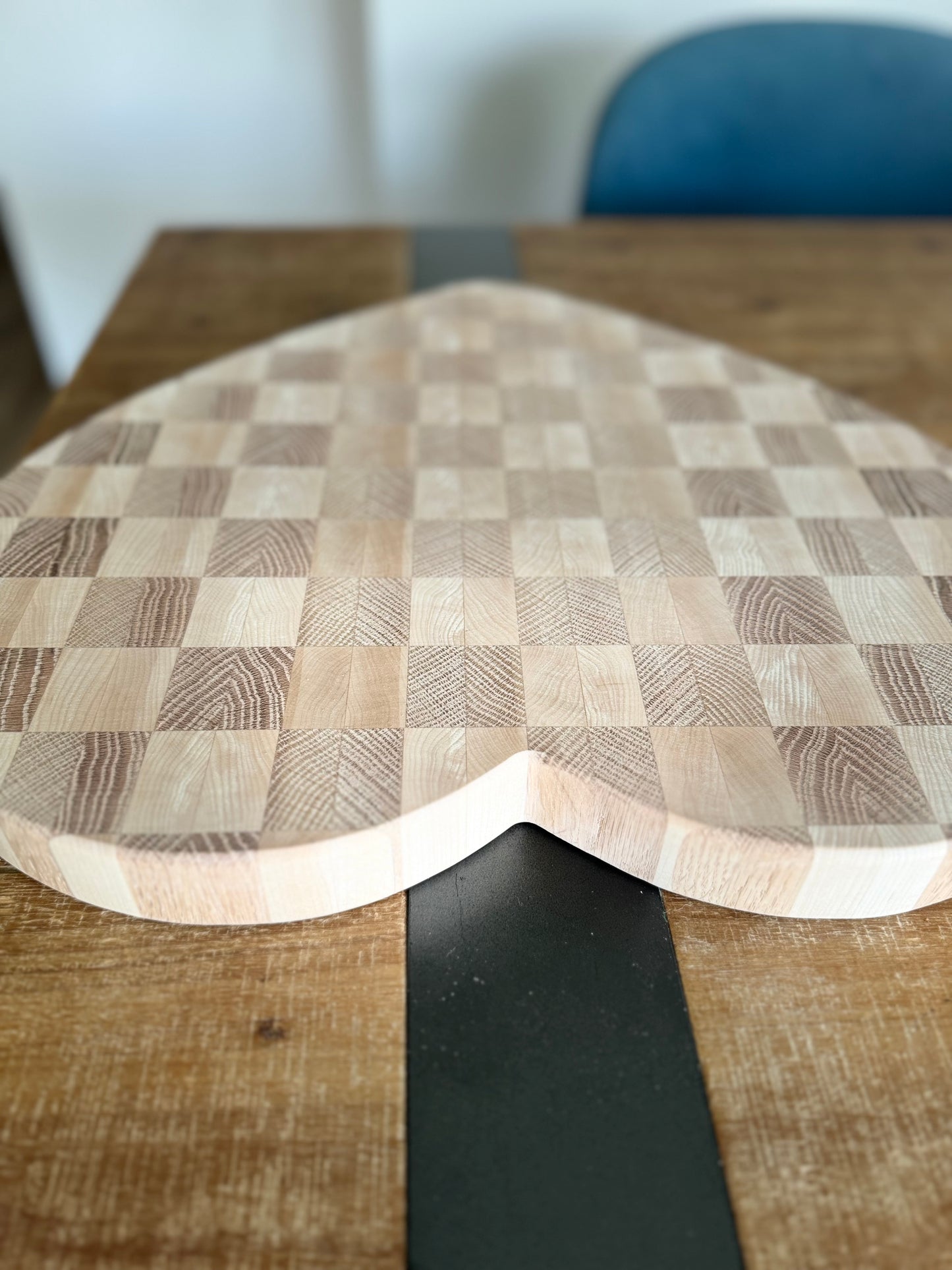 Oak+Maple "heart-shaped" end grain cutting board