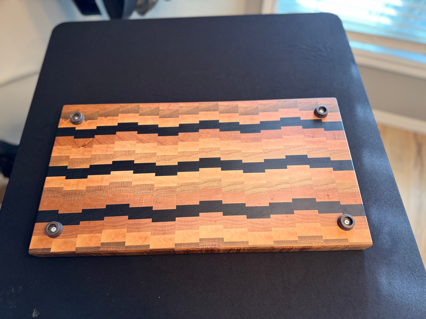 "WAVERLEY" MAPLE+WALNUT+CHERRY+WHITE OAK END GRAIN CUTTING BOARD