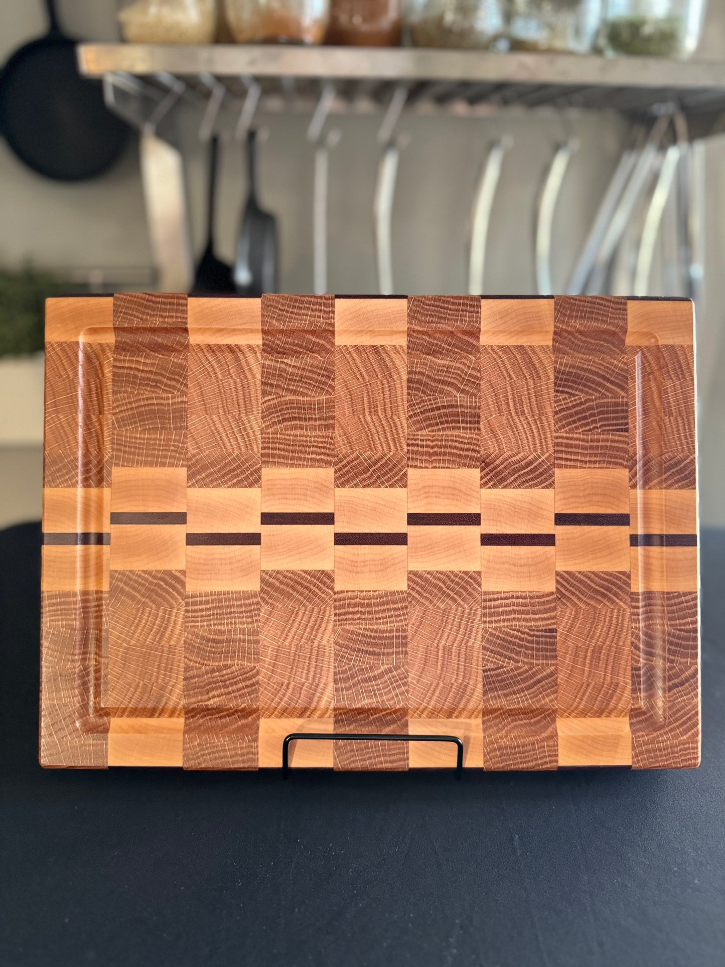 "FOXBOROUGH" MAPLE+WHITE OAK+ACCENT END GRAIN CUTTING BOARD