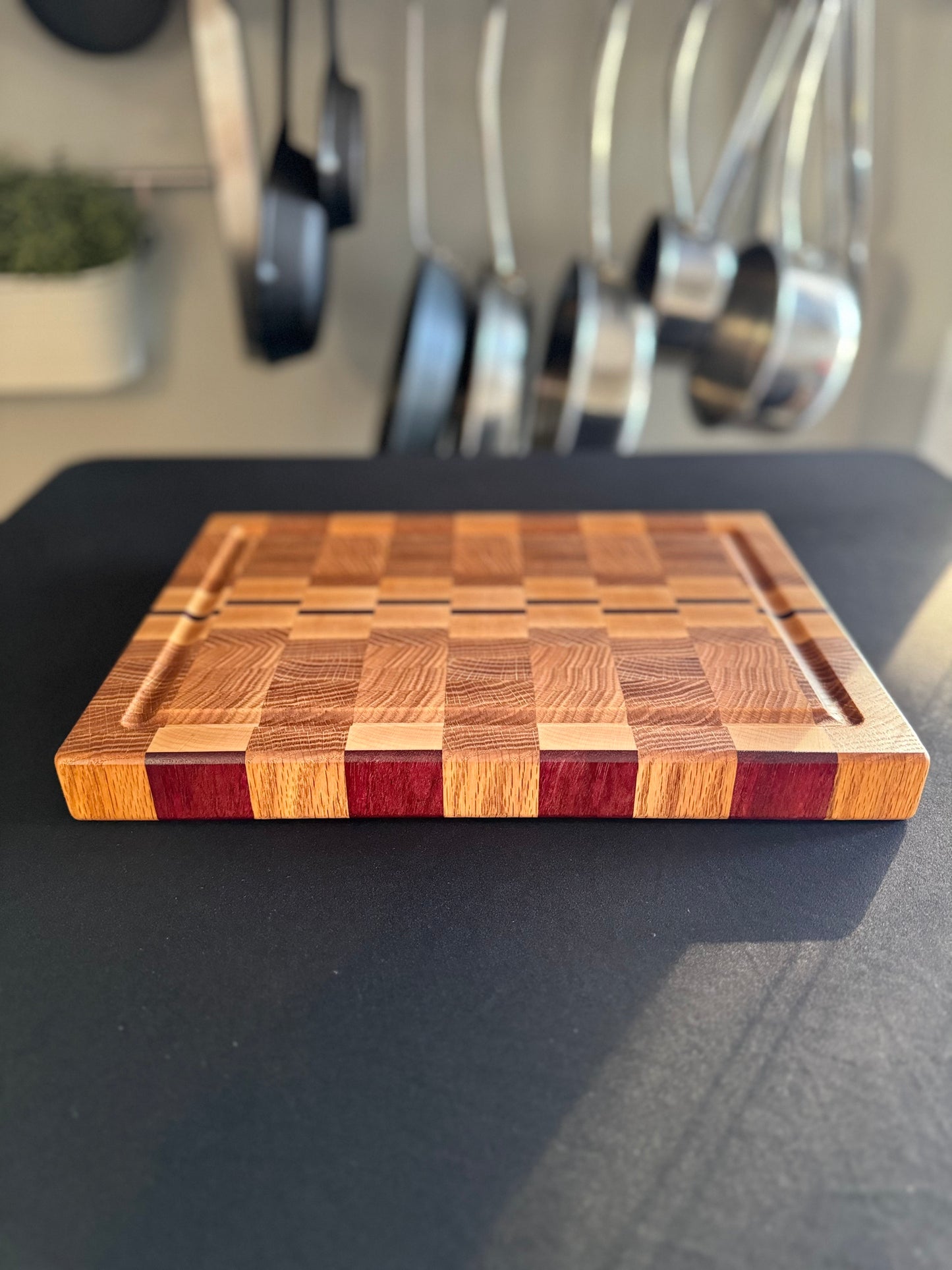 "FOXBOROUGH" MAPLE+WHITE OAK+ACCENT END GRAIN CUTTING BOARD