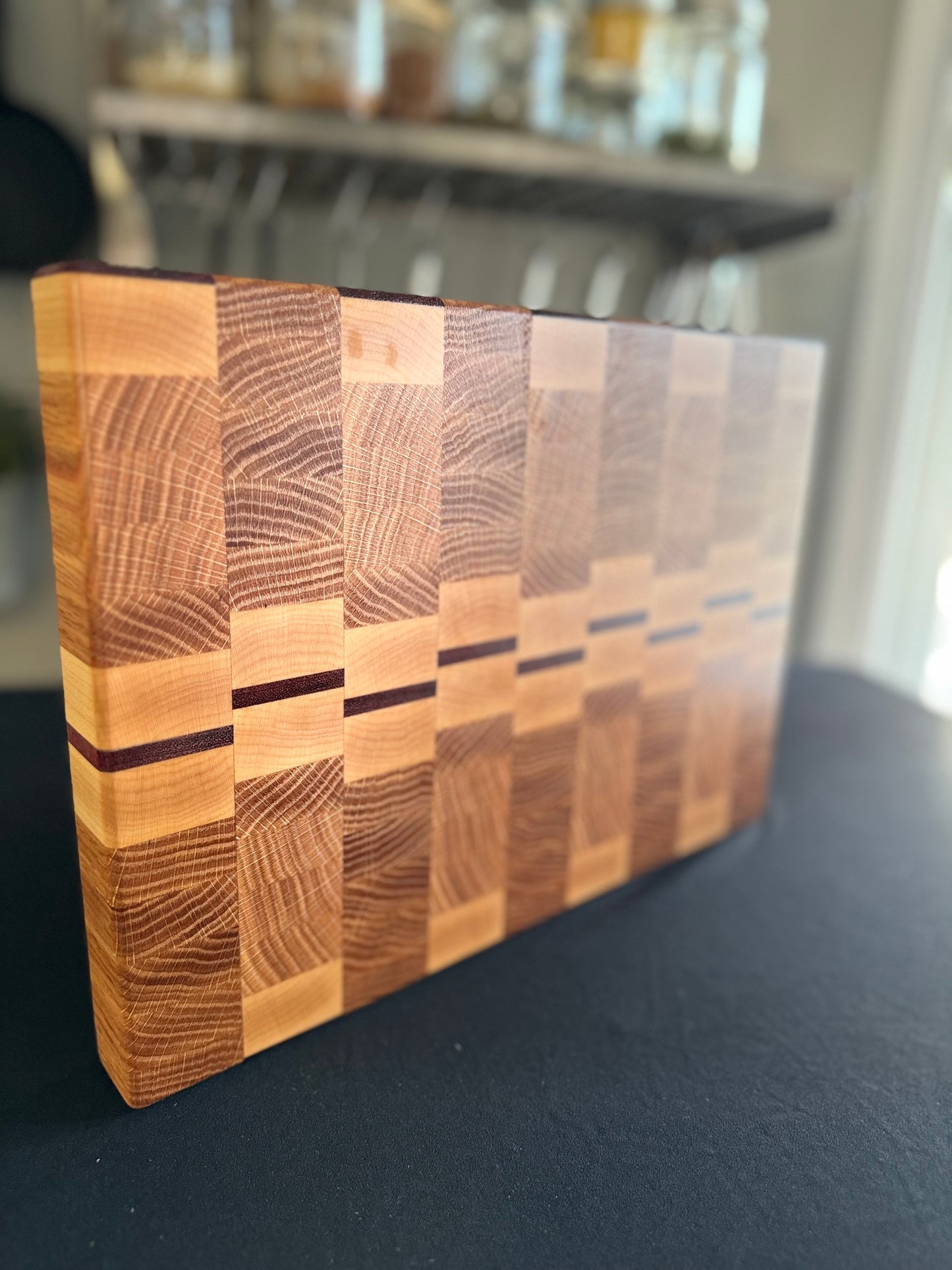 "FOXBOROUGH" MAPLE+WHITE OAK+ACCENT END GRAIN CUTTING BOARD