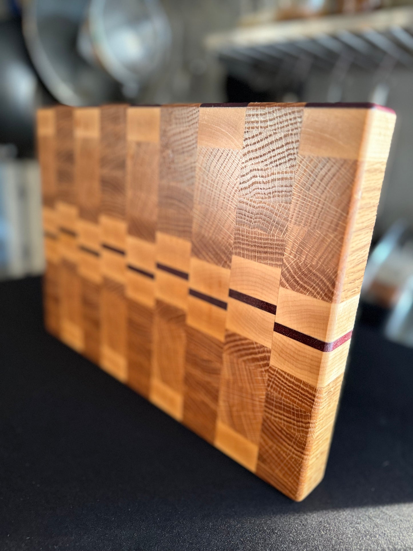 "FOXBOROUGH" MAPLE+WHITE OAK+ACCENT END GRAIN CUTTING BOARD