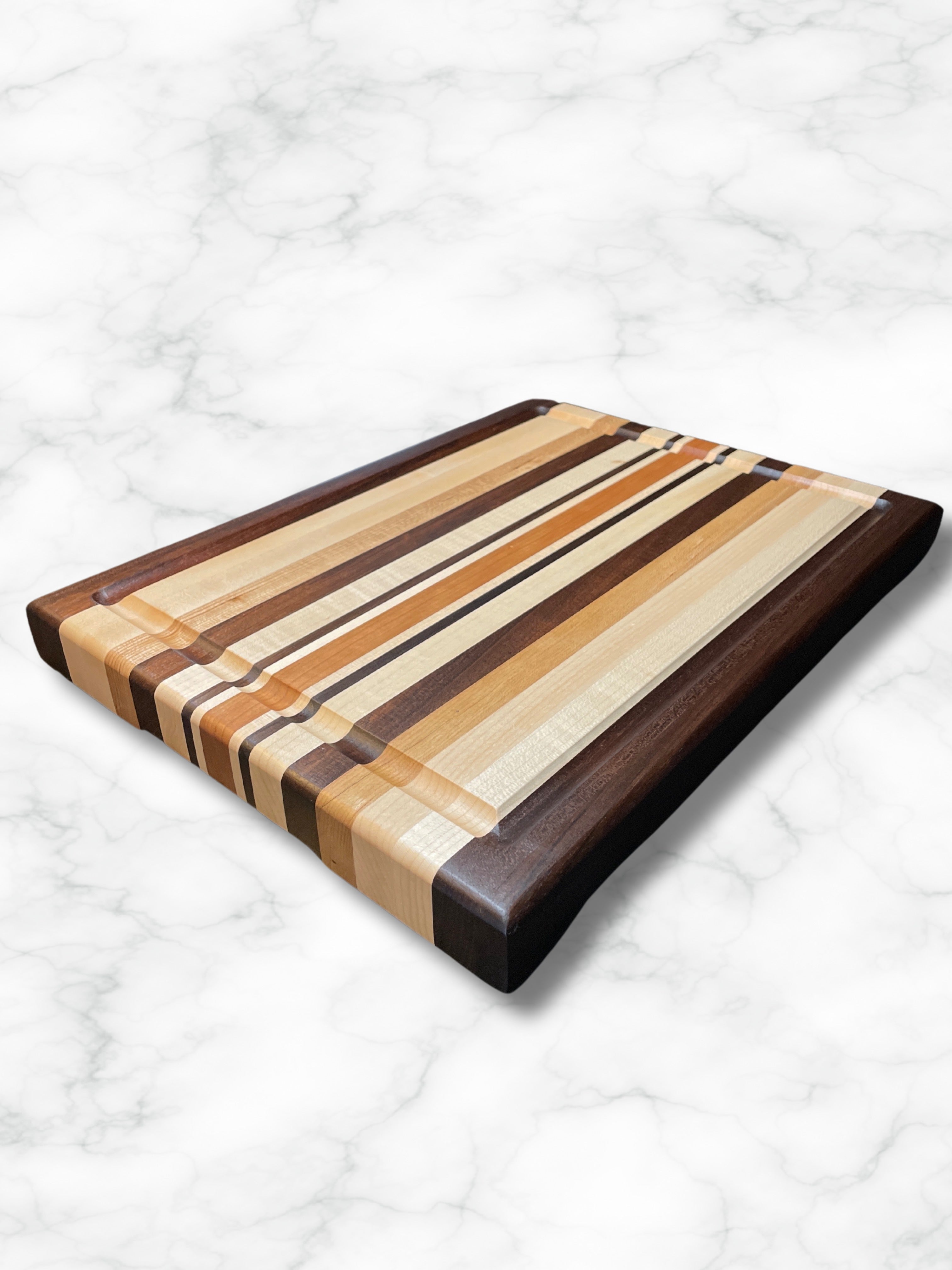 Edge Grain Cutting Board | Cherry and Walnut | 14 x 10 | Pencil outlet Stripes