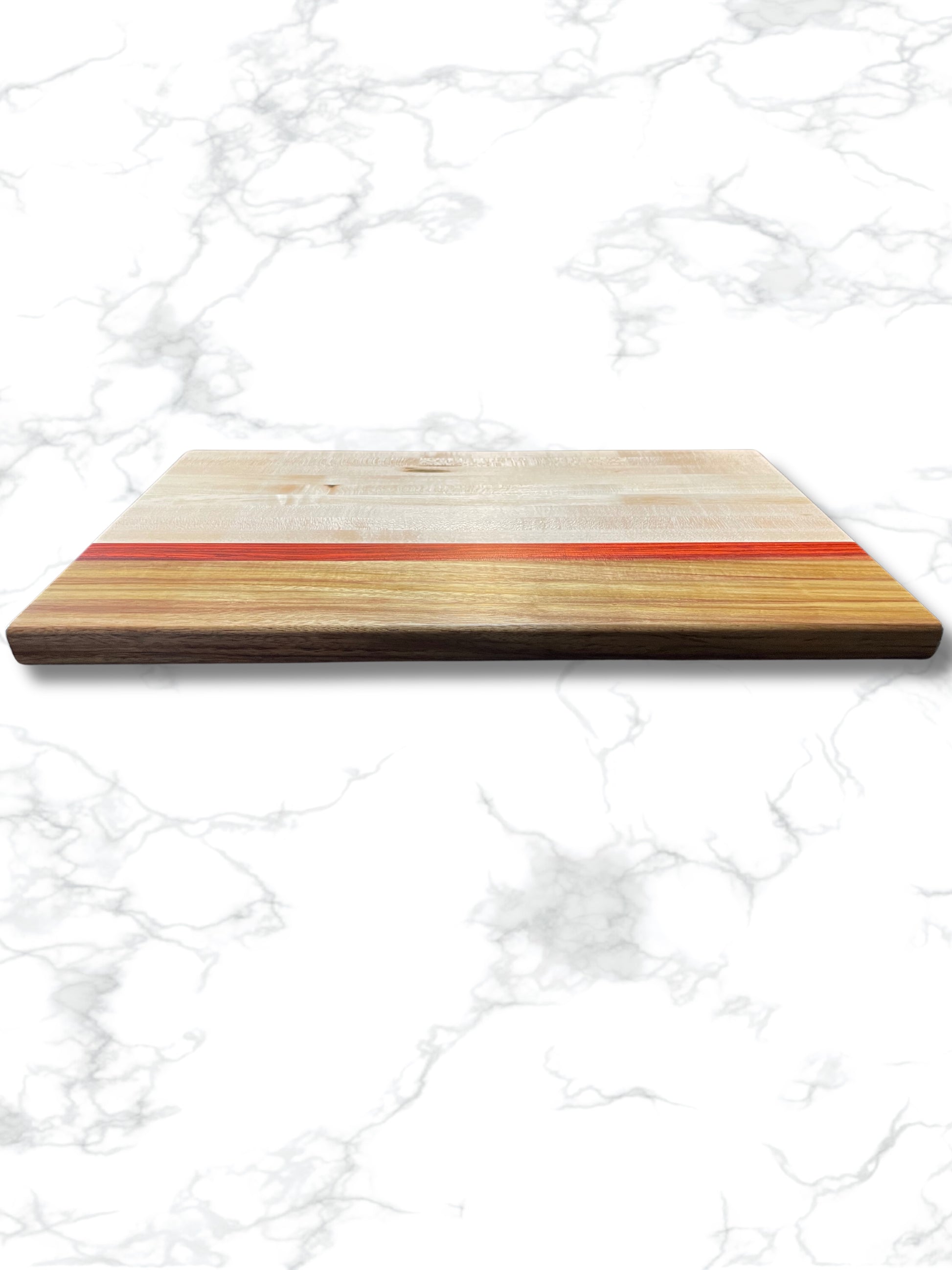 custom edge grain charcuterie board wood maple heartwood black limba, front view