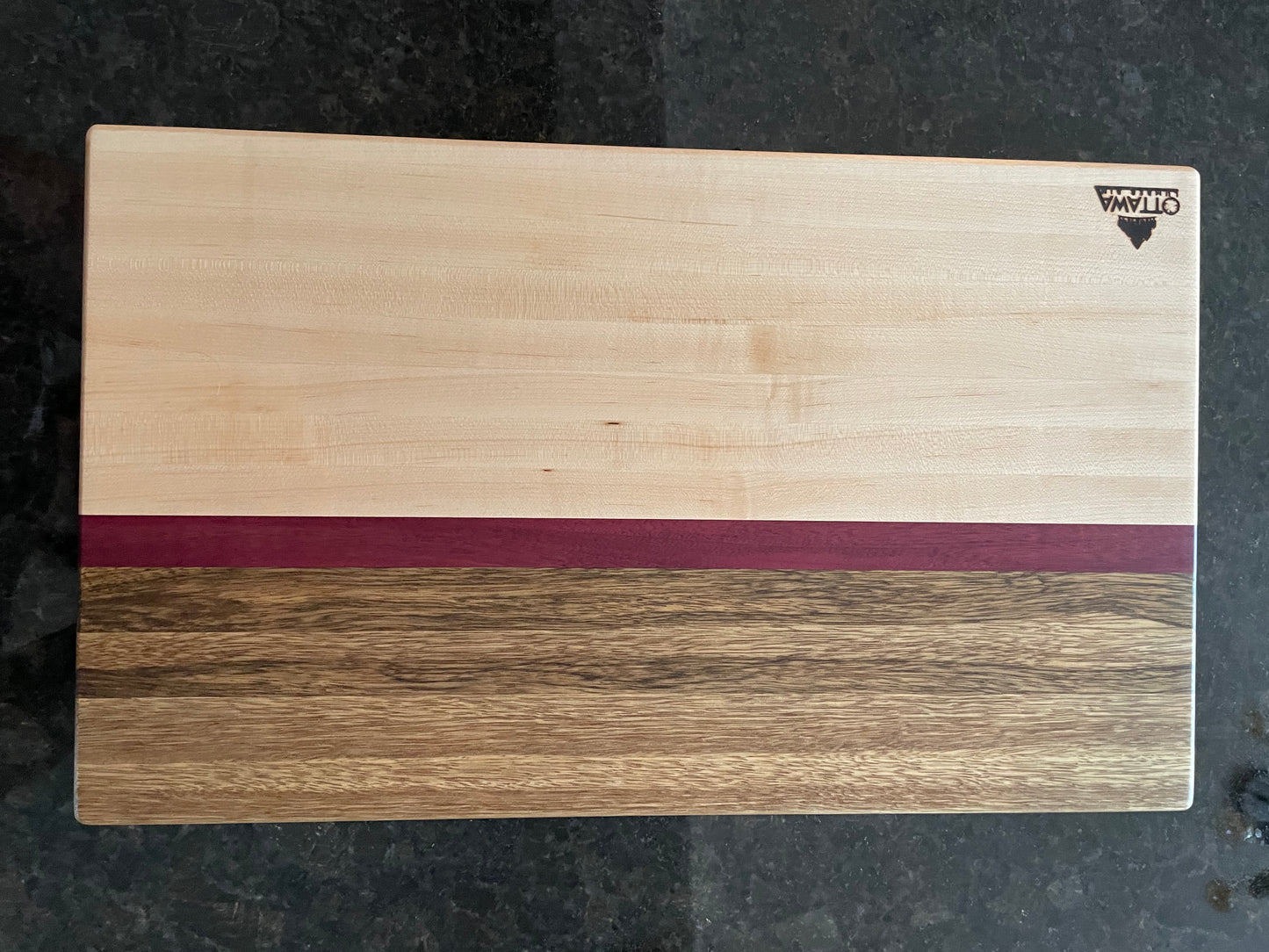 "BLACKHEART" MAPLE+BLACK LIMBA+PURPLEHEART CHARCUTERIE BOARD